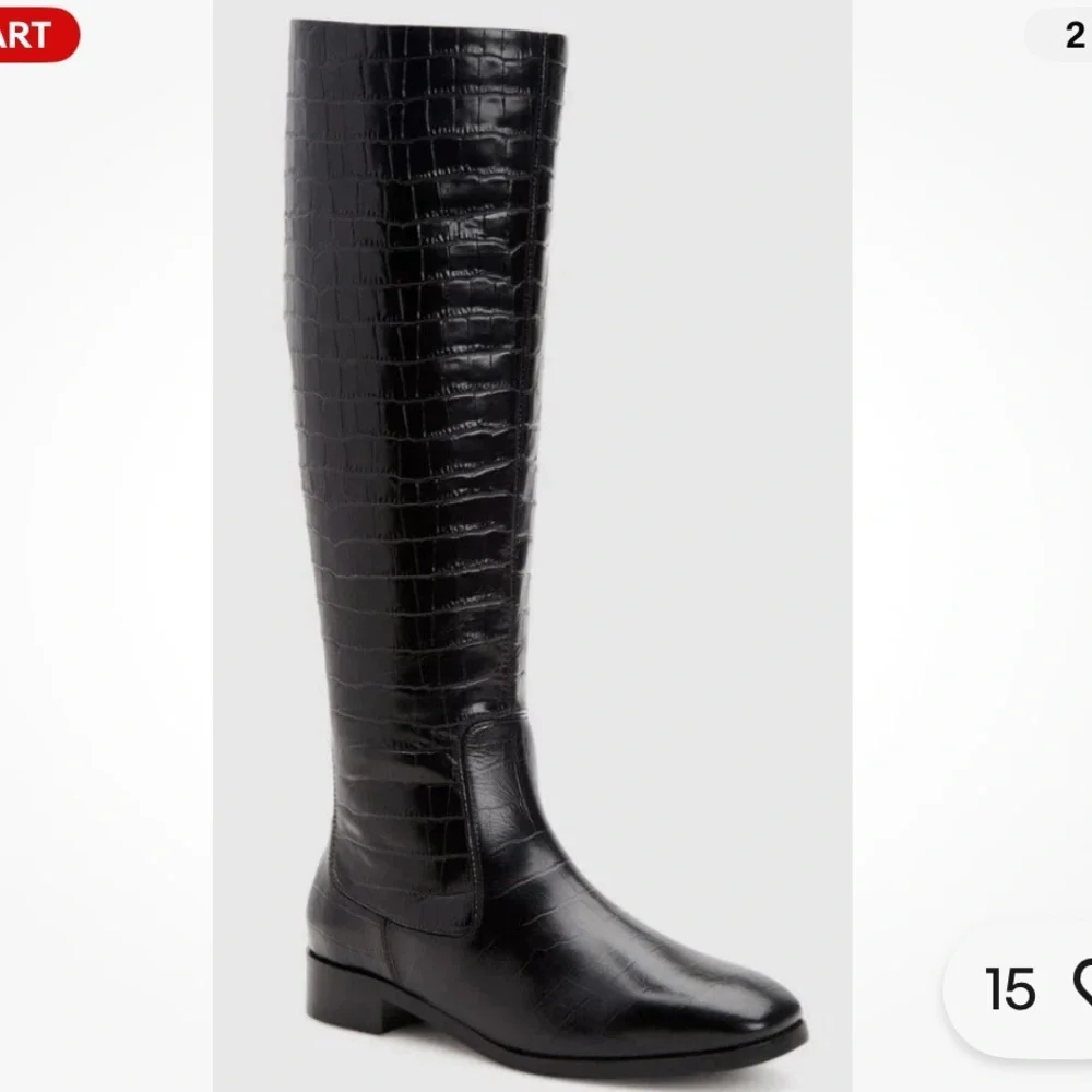 Aquatalia Boots Clara Knee High Croc Embossed in Black